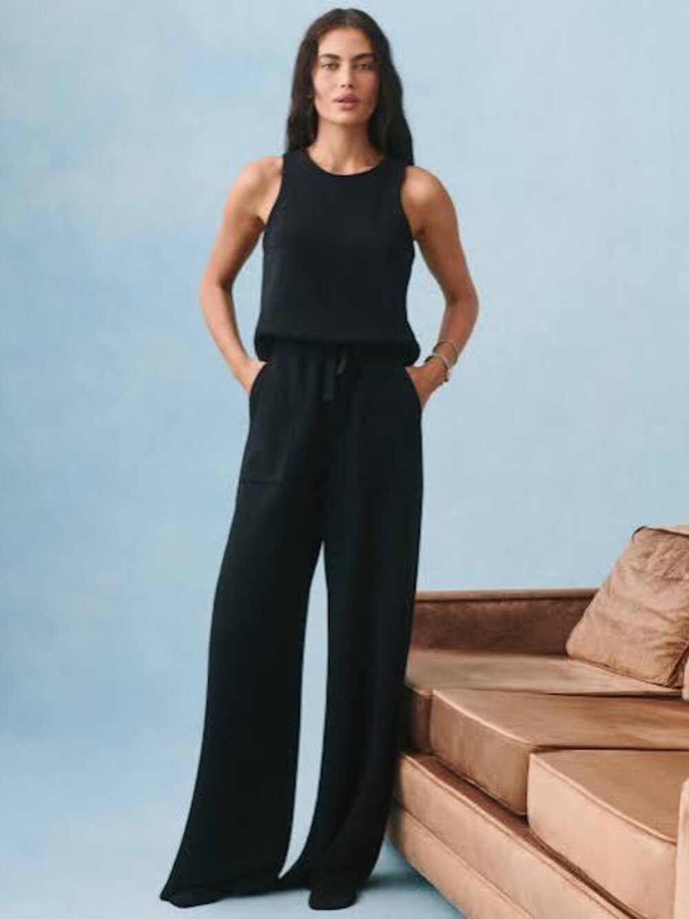NWT SPANX AirEssentials® French Rib Sleeveless Jumpsuit - M Tall - Black